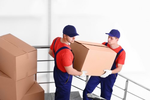 Movers carrying boxes during an urgent relocation in Bayswater